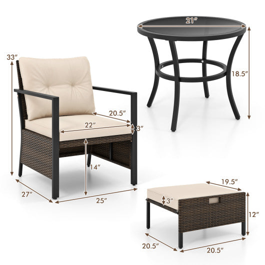 4 Piece Outdoor Furniture Set with Glass Topped Coffee Table-White