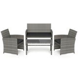 4 Piece Patio Conversation Set Rattan Chair Loveseat and Table Set-Black