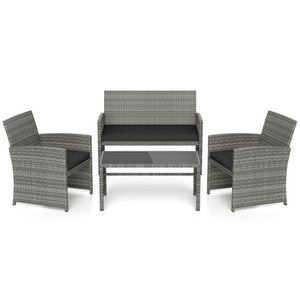 4 Piece Patio Conversation Set Rattan Chair Loveseat and Table Set-Black