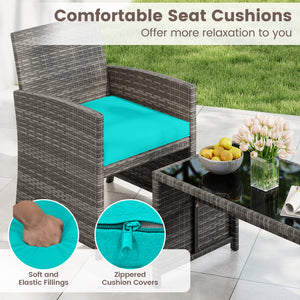 4 Piece Patio Conversation Set Rattan Chair Loveseat and Table Set-Turquoise