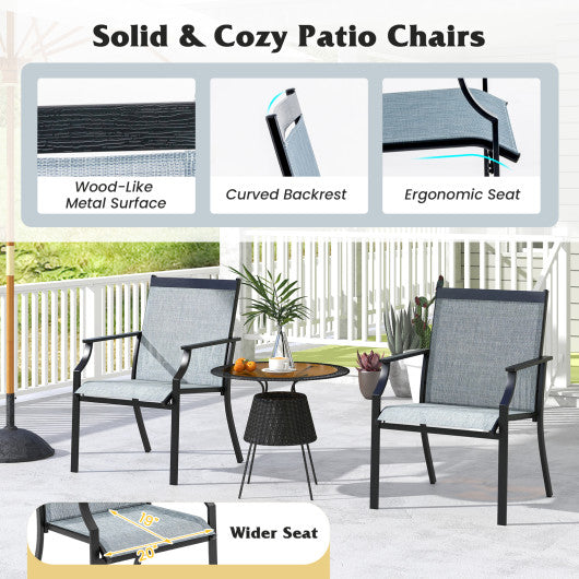 4 Piece Patio Dining Chairs Large Outdoor Chairs with Breathable Seat and Metal Frame-Blue