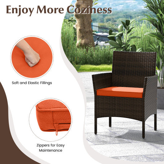 4 Piece Patio Rattan Conversation Set with Cozy Seat Cushions-Orange