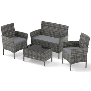 4 Piece Patio Rattan Conversation Set with Cozy Seat Cushions-Light Gray