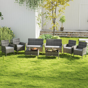 4 Piece Patio Rattan Conversation Set with Cozy Seat Cushions-Light Gray