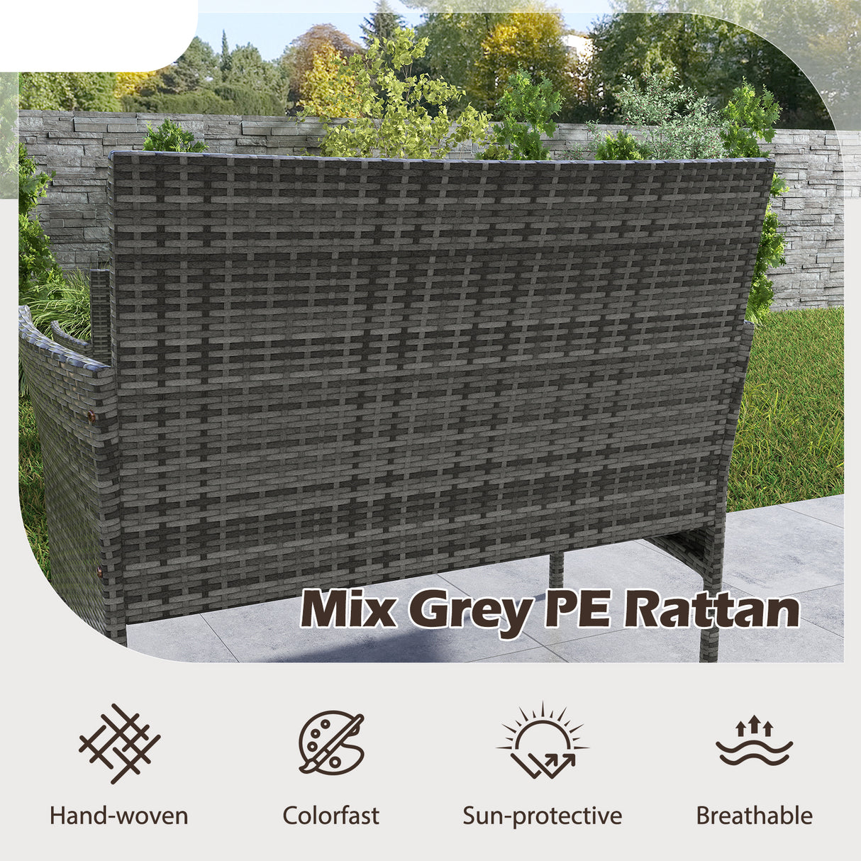 4 Pieces Patio Rattan Conversation Set with Tempered Glass Coffee Table-Gray