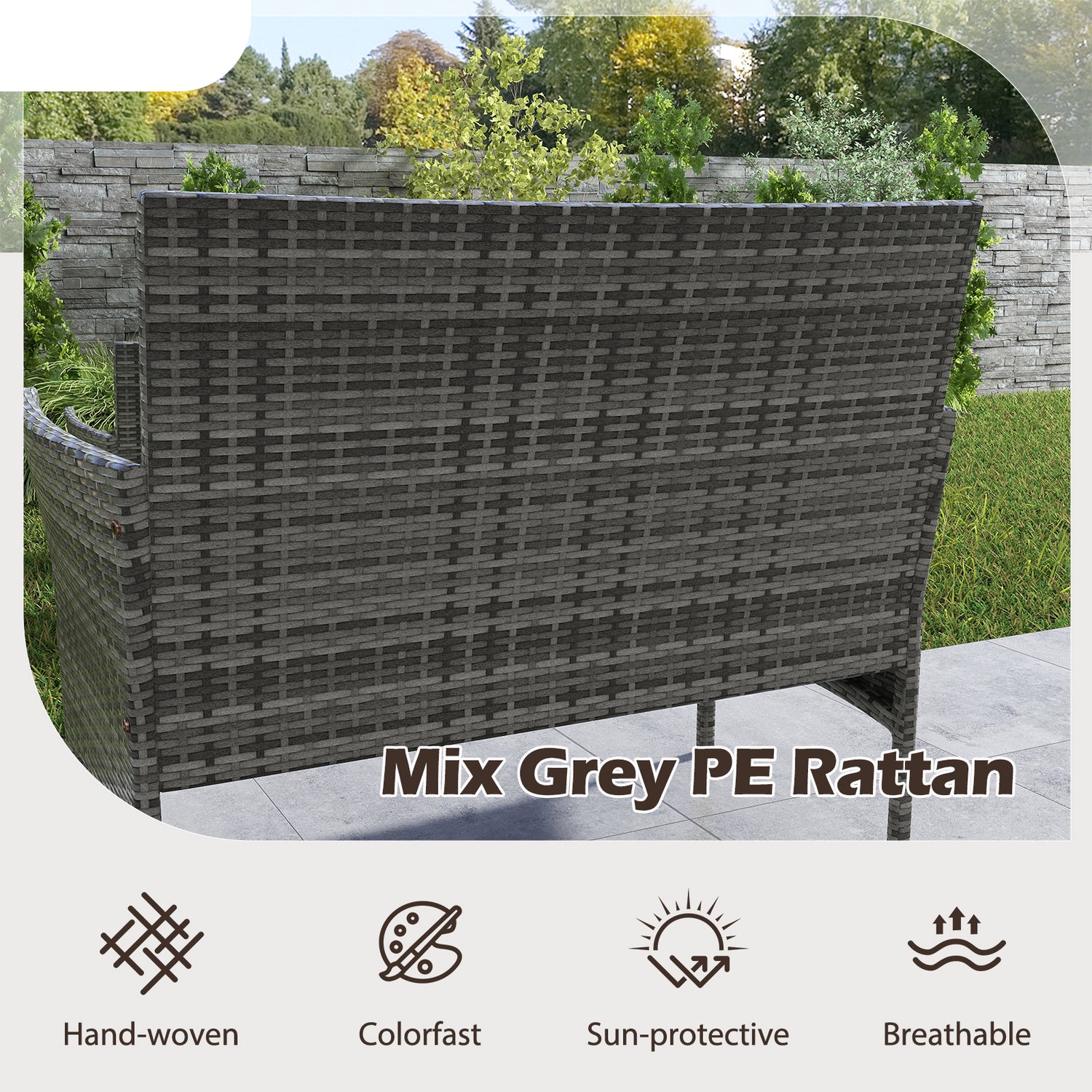 4 Pieces Patio Rattan Conversation Set with Tempered Glass Coffee Table-Gray