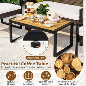 4-Piece Patio Set with Acacia Coffee Table and Wicker Chairs for Backyard-Brown & Black