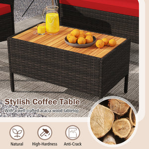 4 Piece Patio Wicker Sofa Set 2 Rattan Chairs and Loveseat with Table-Red
