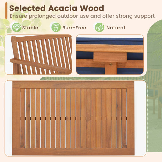4 Piece Patio Wood Furniture Set Acacia Wood Sofa Set with Loveseat-Navy