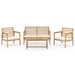 4 Piece Wood Patio Conversation Set with 2 Armchairs and Coffee Table-White
