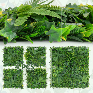 4 Pieces 20 x 20 Inch Artificial Hedge Boxwood Panels with Diverse Leaves