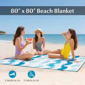 4 Pieces Beach Umbrella Set with 2 Foldable Chairs and Picnic Blanket-Blue