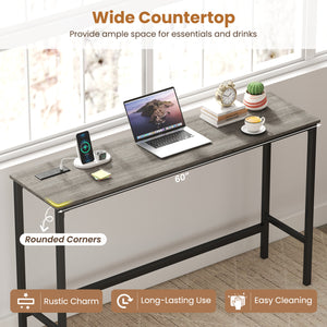 4 Pieces Counter Height Bar Table with Power Outlet with 3 Padded Stools-Gray