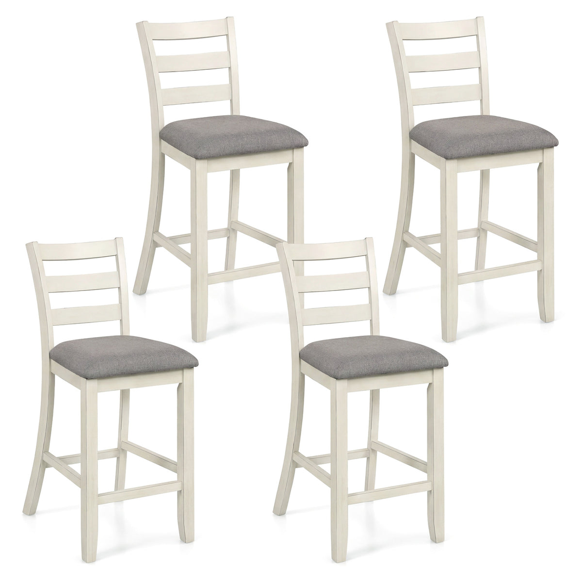 4 Pieces Counter Height Chairs with Fabric Seat and Rubber Wood Legs-Beige