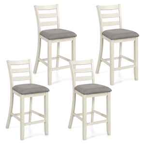 4 Pieces Counter Height Chairs with Fabric Seat and Rubber Wood Legs-Beige