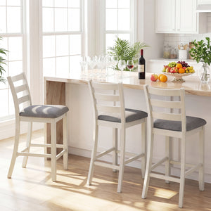 4 Pieces Counter Height Chairs with Fabric Seat and Rubber Wood Legs-Beige