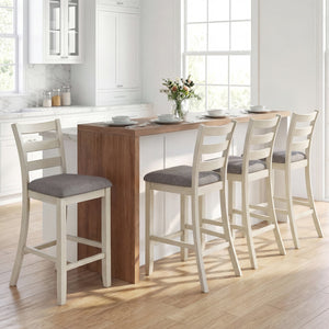 4 Pieces Counter Height Chairs with Fabric Seat and Rubber Wood Legs-Beige