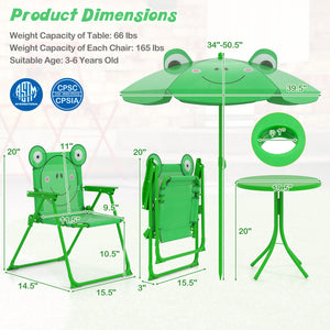 4 Pieces Kids Picnic Set with 2 Folding Chairs and Height Adjustable Umbrella-Green