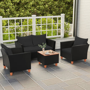 4 Pieces Outdoor Conversation Set with Storage Coffee Table-Black