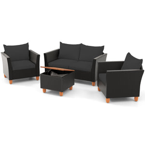 4 Pieces Outdoor Conversation Set with Storage Coffee Table-Black