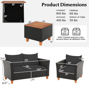 4 Pieces Outdoor Conversation Set with Storage Coffee Table-Black