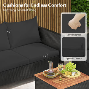 4 Pieces Outdoor Conversation Set with Storage Coffee Table-Black