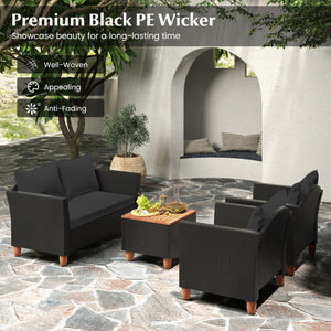 4 Pieces Outdoor Conversation Set with Storage Coffee Table-Black