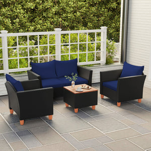 4 Pieces Outdoor Conversation Set with Storage Coffee Table-Navy