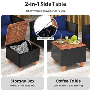 4 Pieces Outdoor Conversation Set with Storage Coffee Table-Navy