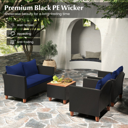 4 Pieces Outdoor Conversation Set with Storage Coffee Table-Navy