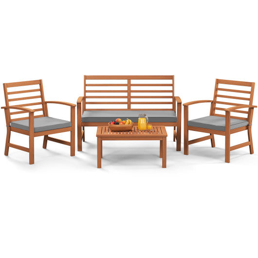 4 Pieces Outdoor Furniture Set with Stable Acacia Wood Frame-Gray