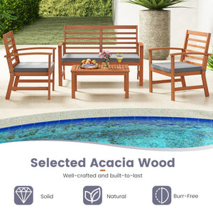4 Pieces Outdoor Furniture Set with Stable Acacia Wood Frame-Gray
