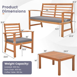 4 Pieces Outdoor Furniture Set with Stable Acacia Wood Frame-Gray