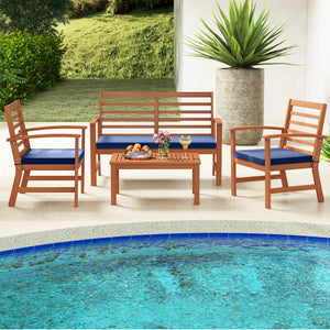 4 Pieces Outdoor Furniture Set with Stable Acacia Wood Frame-Navy