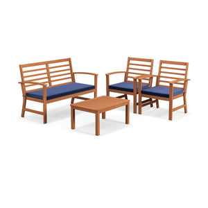 4 Pieces Outdoor Furniture Set with Stable Acacia Wood Frame-Navy