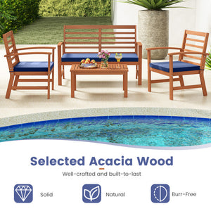 4 Pieces Outdoor Furniture Set with Stable Acacia Wood Frame-Navy