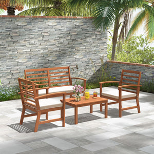 4 Pieces Outdoor Furniture Set with Stable Acacia Wood Frame-Beige