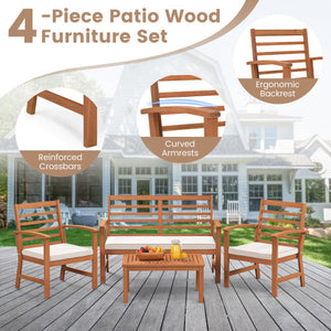 4 Pieces Outdoor Furniture Set with Stable Acacia Wood Frame-Beige