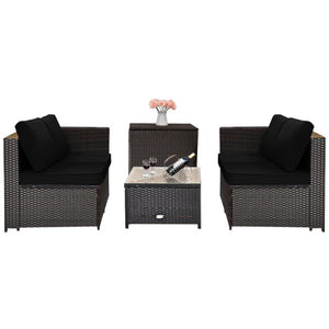 4 Pieces Outdoor Patio Rattan Furniture Set with Loveseat and Storage Box-Black