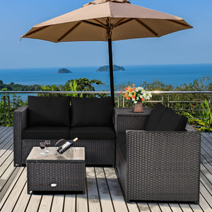 4 Pieces Outdoor Patio Rattan Furniture Set with Loveseat and Storage Box-Black