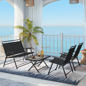 4 Pieces Patio Folding Furniture Set with SPC Coffee Table and Patio Chairs-Black