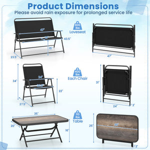 4 Pieces Patio Folding Furniture Set with SPC Coffee Table and Patio Chairs-Black