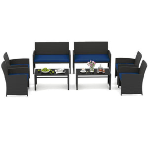 4 Pieces Patio Furniture Set with Tempered Glass Tabletop and Removable Cushion-Navy
