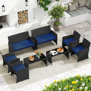 4 Pieces Patio Furniture Set with Tempered Glass Tabletop and Removable Cushion-Navy