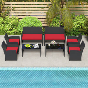 4 Pieces Patio Furniture Set with Tempered Glass Tabletop and Removable Cushion-Navy