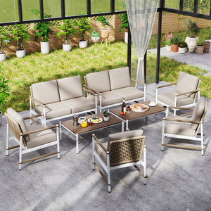 4 Pieces Patio Furniture Set with Thick Cushions and a Coffee Table-Gray