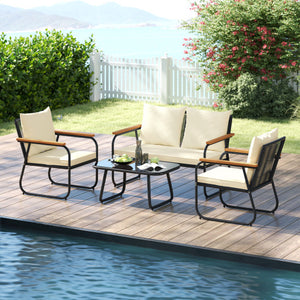 4 Pieces Patio Furniture Set with Tempered Glass Coffee Table