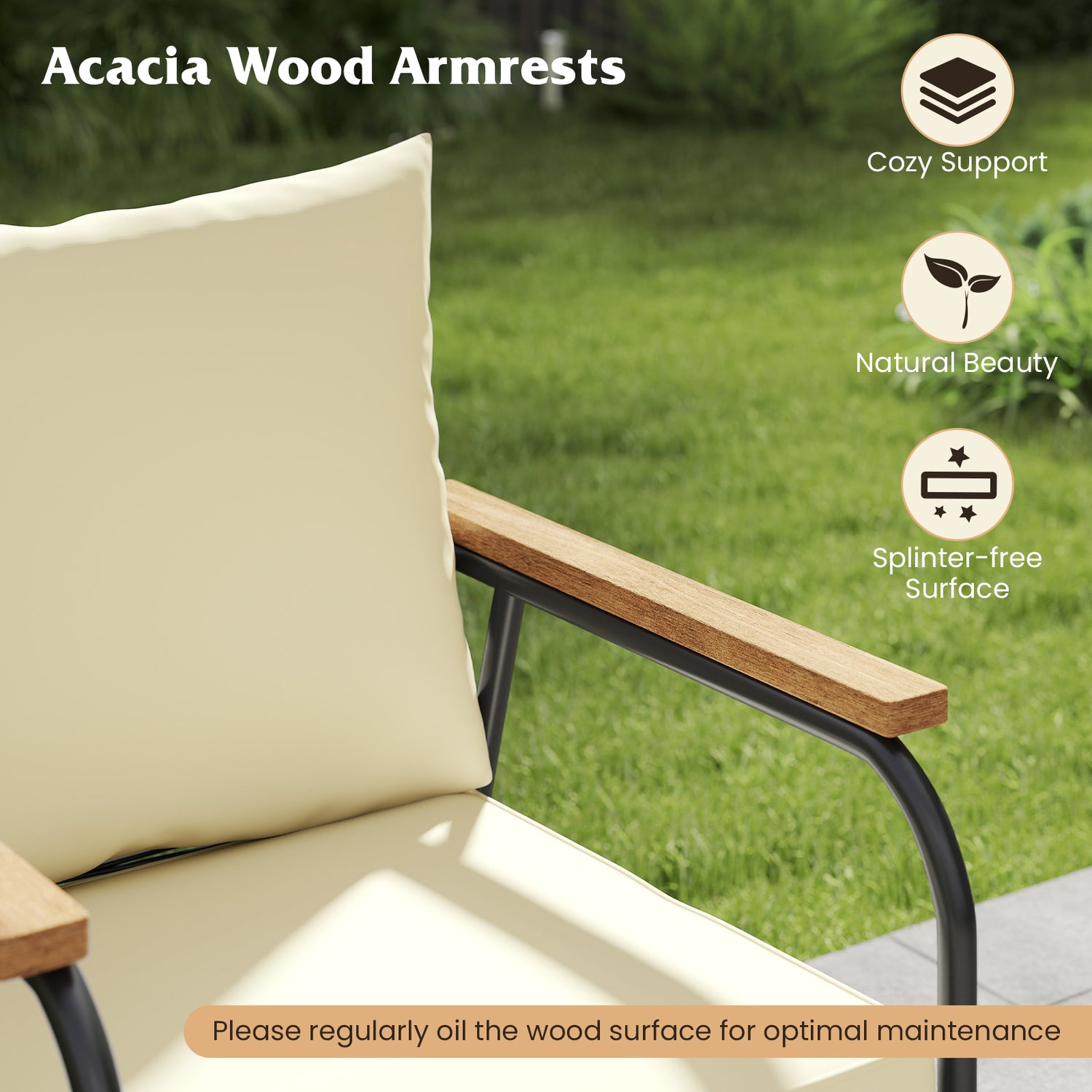 4 Pieces Patio Furniture Set with Tempered Glass Coffee Table