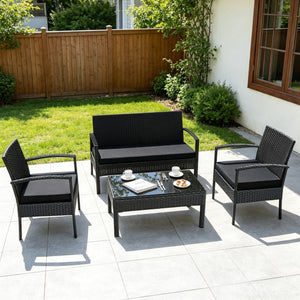 4 Pieces Patio Rattan Furniture Set with Cushion