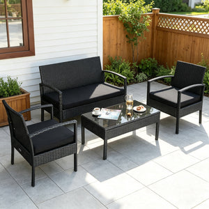 4 Pieces Patio Rattan Furniture Set with Cushion